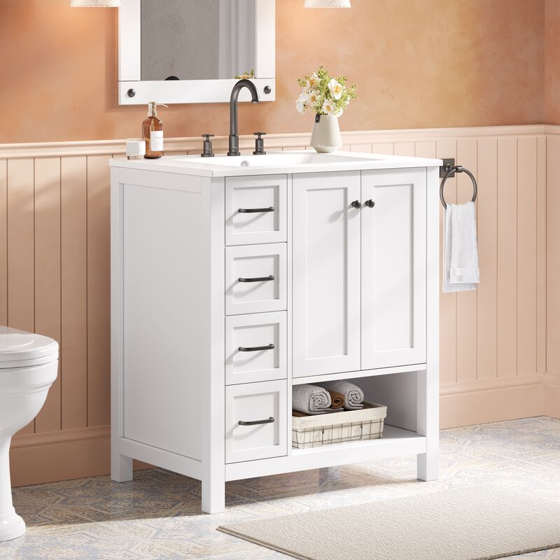Merax Bathroom Storage Cabinet with Ceramic Basin, 2 Drawers & Door Cabinet image number 2