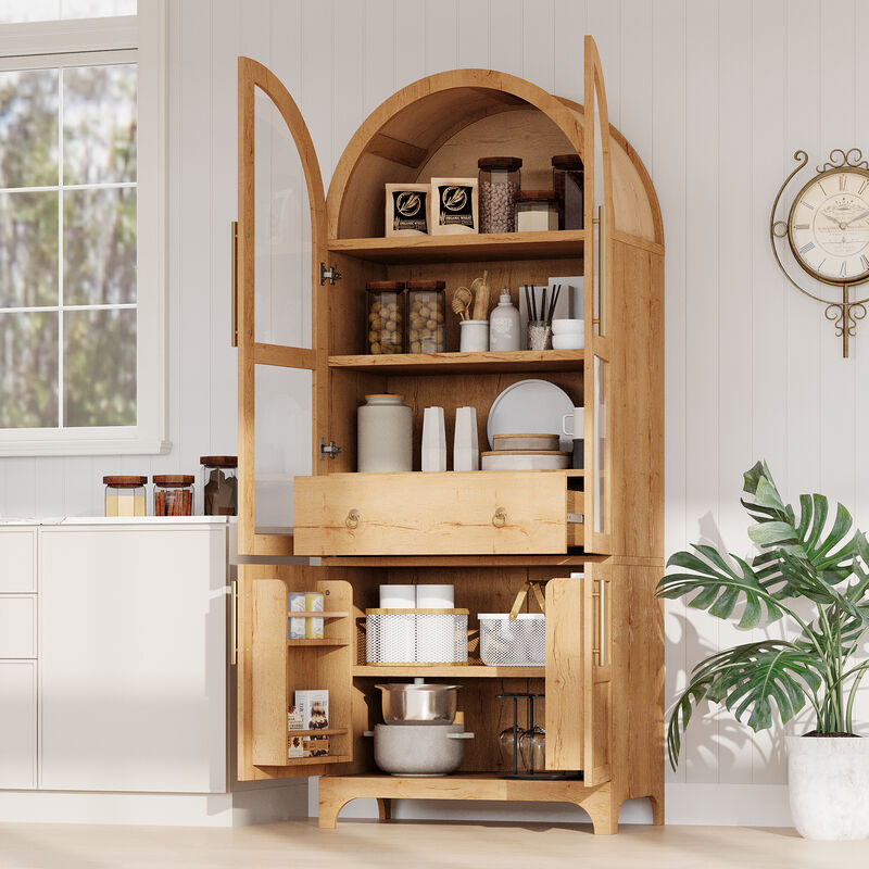 Whisen 71" Food Pantries, MDF Farmhouse Kitchen Storage with Adjustable Shelves & Hidden Drawer image number 3