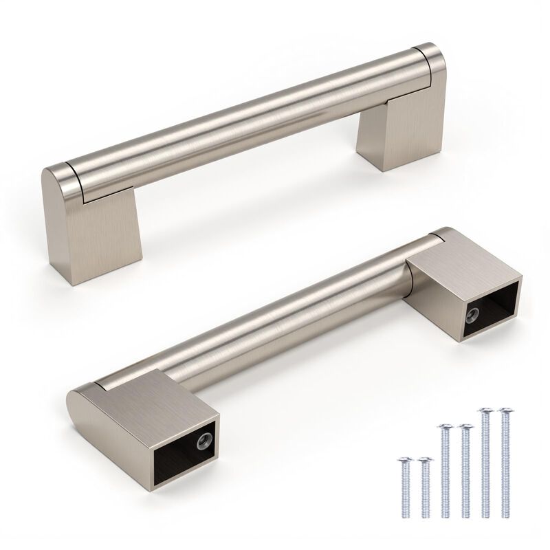Knobonly 5 Pack Dresser Handles 3-3/4 inch (96mm) Hole Centers, Cabinet Pulls Brushed Nickel, Kitchen Cabinet Handles