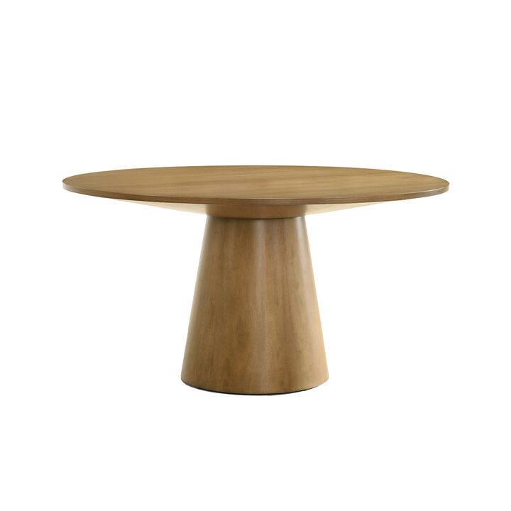 Yuvi 47 Inch Dining Table, Round Tabletop, Pedestal Base, Brown Finish