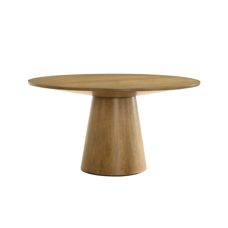 Yuvi 47 Inch Dining Table, Round Tabletop, Pedestal Base, Brown Finish image number 0