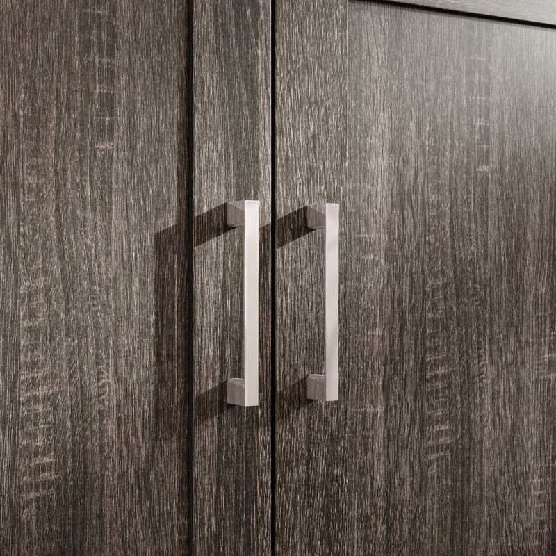 FUFU&GAGA Retro 8-Door Cabinet with a Drawer, Beveled Frame & Angled Panel Design, Glass & Wood Grain Finish, Brushed Metal Handles (60.6 in. W x 15.7 in. D x 79.9 in. H), Dark Brown