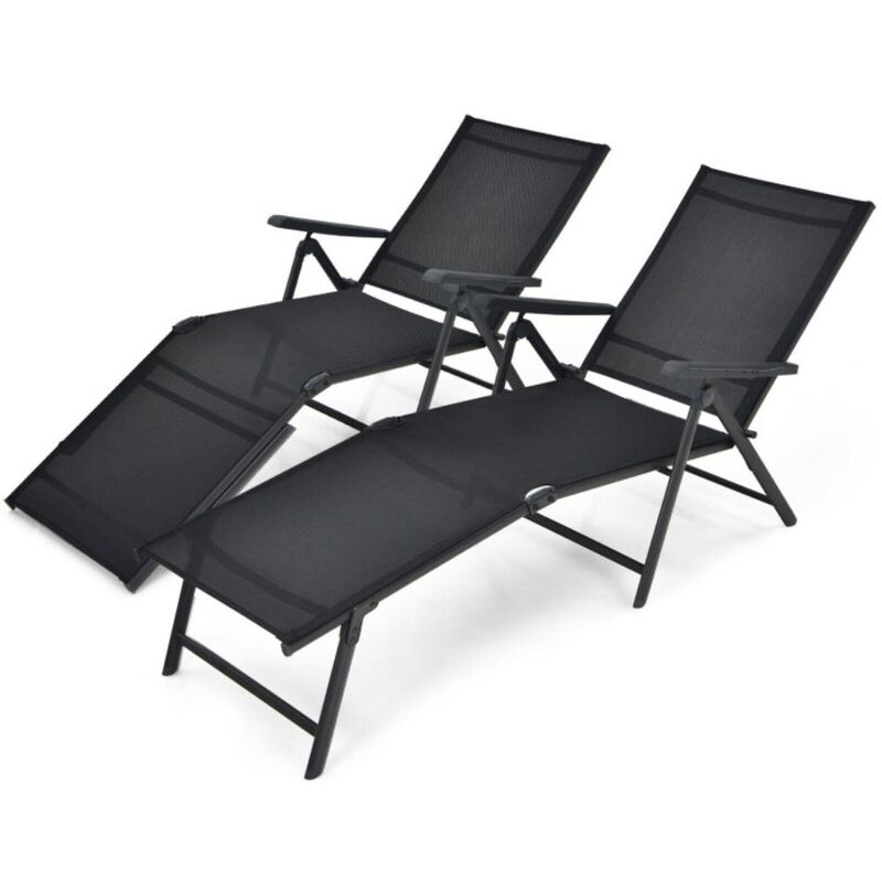 Hivvago 2 Pieces Foldable Chaise Lounge Chair with 2-Position Footrest