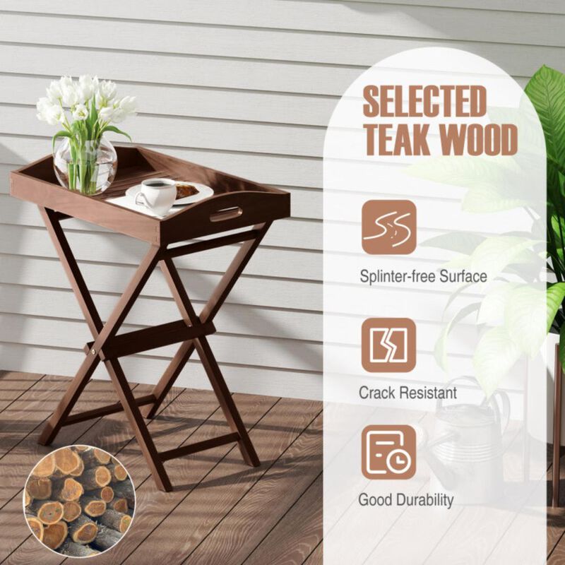 Hivvago Solid Teak Wood Tray Table with Removable Tray Top for Patio and Garden