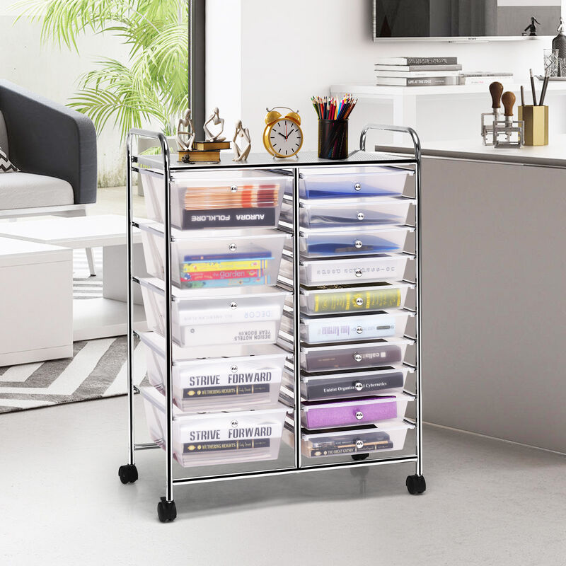 15-Drawer Utility Rolling Cart with Multi-Purpose Storage Drawers image number 5