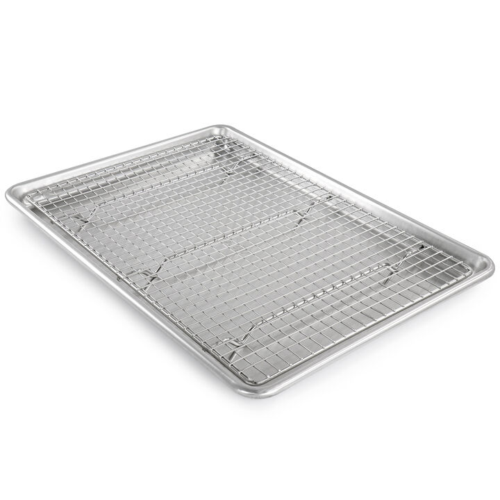 Oster Baker's Glee Stainless Steel 17in Cookie Sheet and 16in Cooling Rack Bakeware Set in Silver
