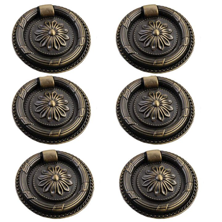 Jinyuanchao 6PCS Drop Ring Handles Dresser Ring Pull Brass Oil-Rubbed Bronze Cabinet Cupboard Pulls Drawer Ring Handle Knobs (Br