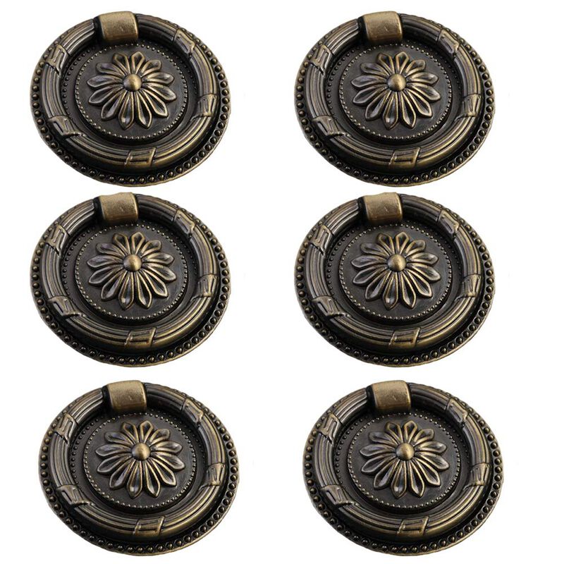 Jinyuanchao 6PCS Drop Ring Handles Dresser Ring Pull Brass Oil-Rubbed Bronze Cabinet Cupboard Pulls Drawer Ring Handle Knobs (Br