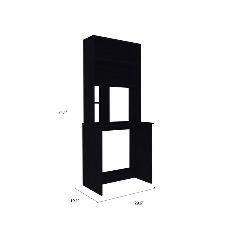 Streamdale Compu Hutch Desk, Four Shelves, Writing Desk, One Lower Shelf - Black