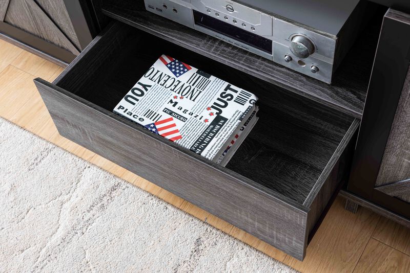 Distressed Grey & Black TV Stand/Buffet with 2 Sliding Doors Display Storage Cabinet Media Center