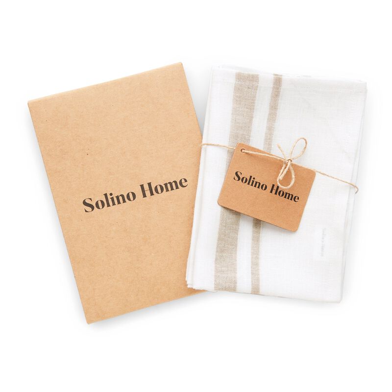 Christmas Linen Kitchen Towels 17 x 26 in Set of 2 - French Stripe, Solino Home
