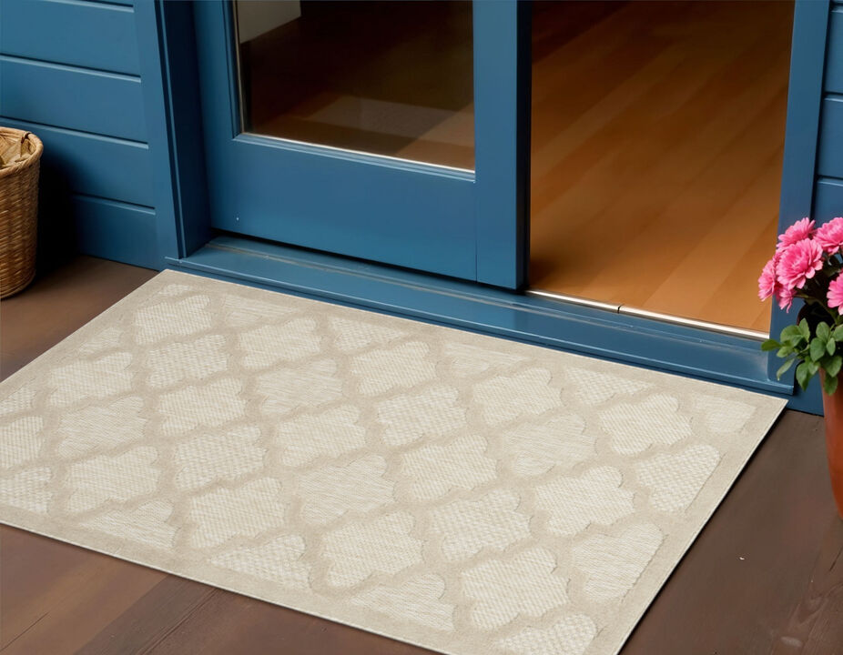HomeRoots 2' X 4' Cream And Beige Geometric Indoor Outdoor Area Rug
