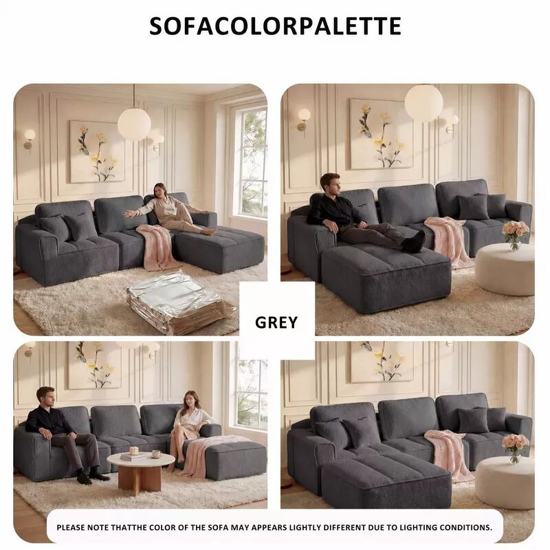 Vipbear 110.5" Cloud Modular Sectional Sofa, Convertible L Shaped Couch with Reversible Chaise image number 5