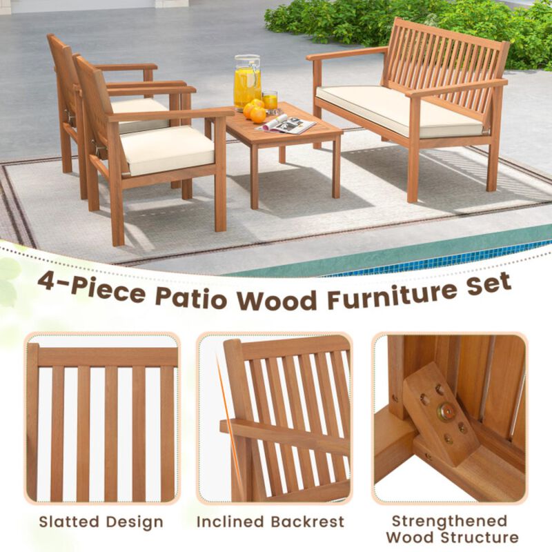 Hivvago 4 Piece Patio Wood Furniture Set Acacia Wood Sofa Set with Loveseat