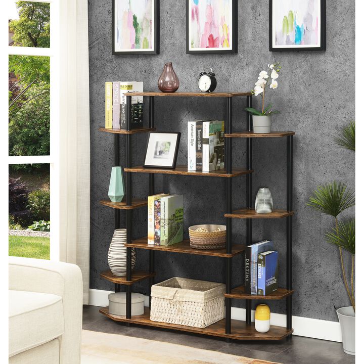 Convenience Concepts Designs2Go No Tools Book Shelf - Contemporary Storage Shelves for Display, 10 Spacious Shelves for Living Room, Office, Barnwood/Black Poles