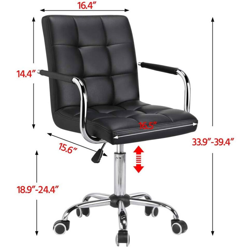 Executive-Style Mid-Back Faux Leather Office Chair with Optional Armrests