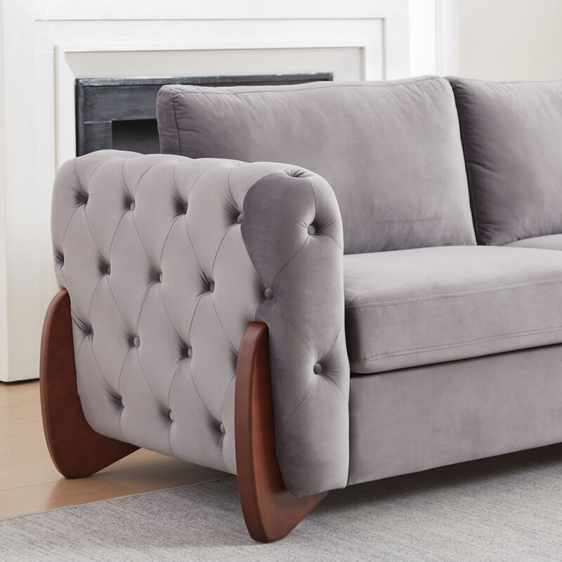 Rodcaf Mid‑Century Modern Button Tufted Velvet 3‑Seat Sofa image number 5
