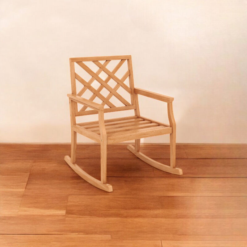 Teak Wood Rocking Chair with Backrest and Slatted Seat