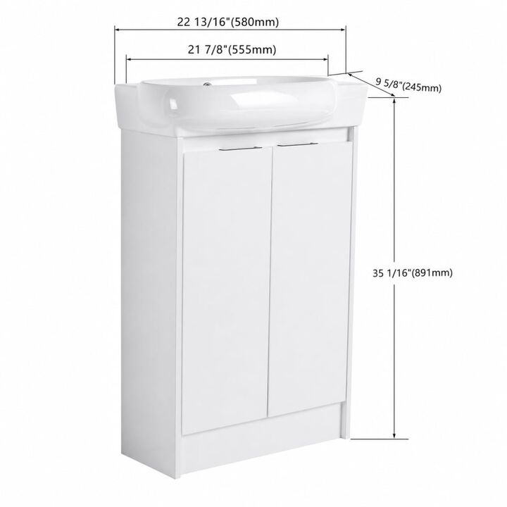 ELEMENT ACE 23 Inch Freestanding Bathroom Vanity with Ceramic Sink, Adjustable Shelves, Soft Close Doors, Water Resistant Finish