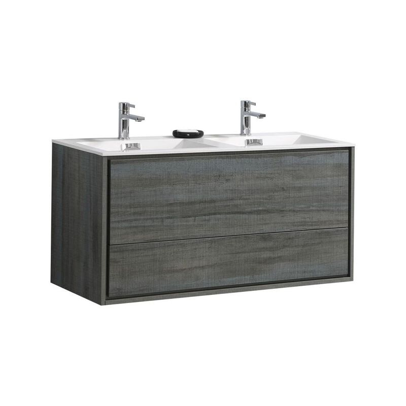Kubebath DeLusso 48 Double Sink Ocean Gray Wall Mount Modern Bathroom Vanity