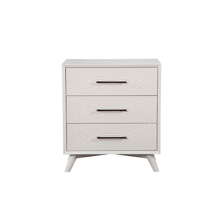 Three Drawers Mahogany Wood Small Chest with Splayed Legs, White