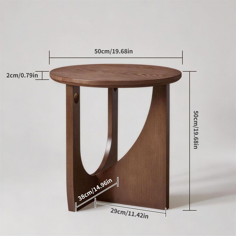 Solid Wood Round Side Table, Sculpted Rubberwood Accent Piece, Walnut Finish image number 2