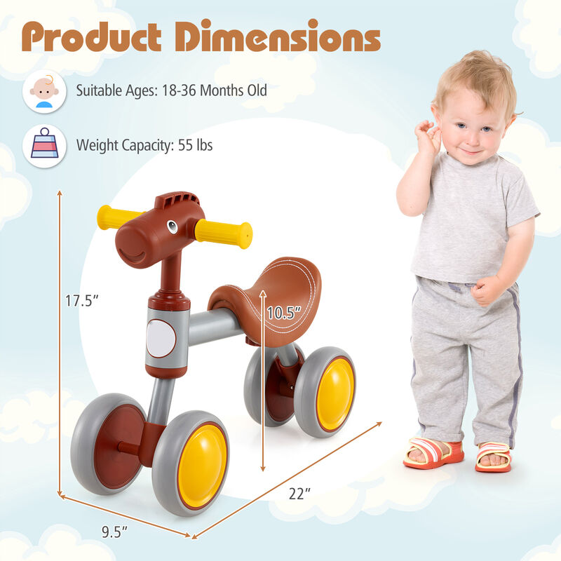 Baby No Pedal Balance Bike with 4 Wheels for Indoor Outdoor Riding Fun-Brown image number 2