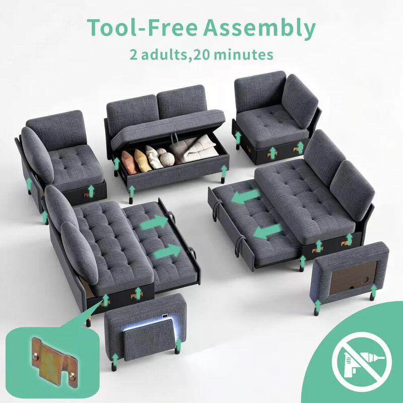 102" 8-Seat U-Shaped Modular Sectional Sleeper Sofa with Pull Out Bed, Chenille Reclining Backrests image number 2