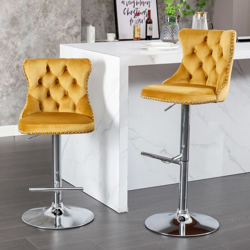 Hivvago Set of 2 Modern Upholstered Tufted Velvet Armless Bar Stools with Chrome Details