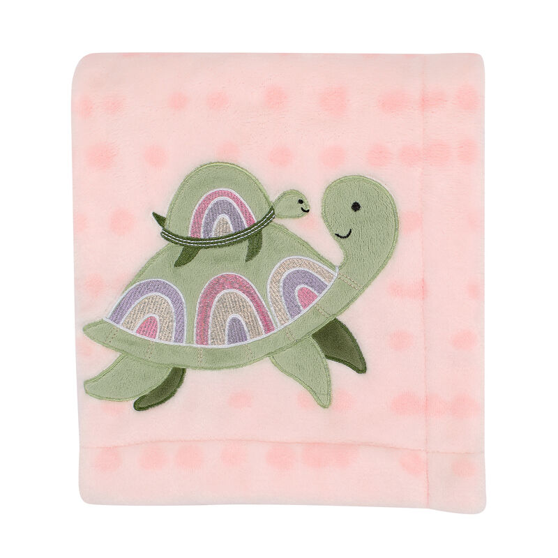 Lambs & Ivy Sea Dreams Cozy Pink Fleece Turtle Applique Baby Blanket