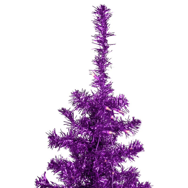 4' Pre-Lit Purple Tinsel Artificial Christmas Tree- Clear Lights  Purple Wire image number 4