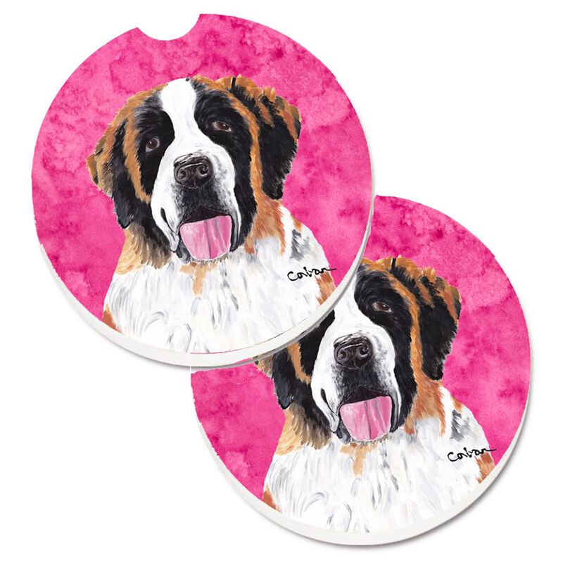 Caroline's Treasures Pink Saint Bernard Set of 2 Cup Holder Car Coasters SC9129PKCARC, 2.56, Multicolor image number 0