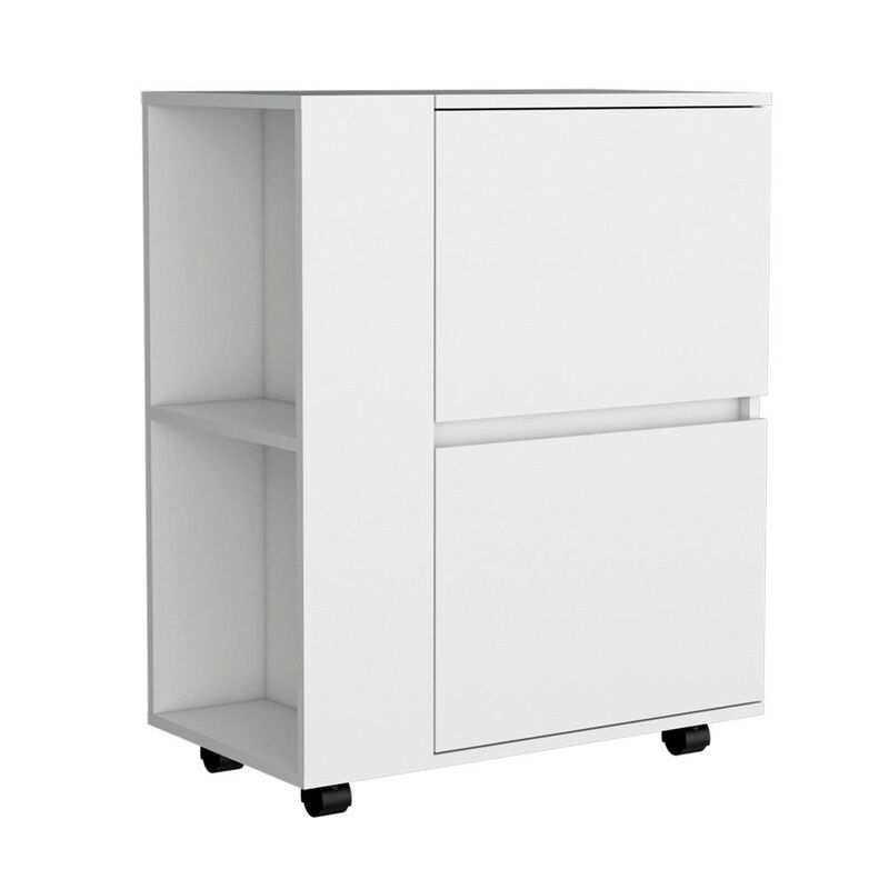 Tully Bar Cart Two Pull-Down Door Cabinets and Two Open Shelves,White