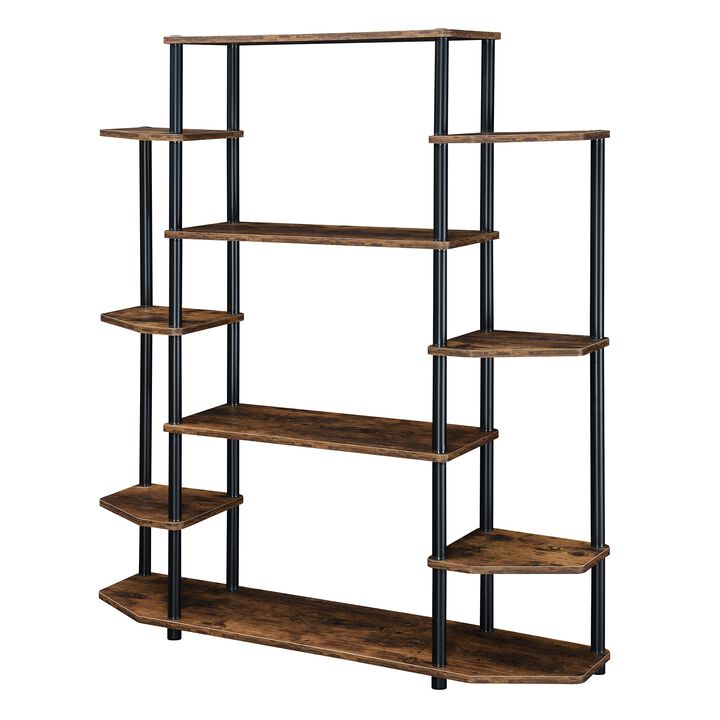 Convenience Concepts Designs2Go No Tools Book Shelf - Contemporary Storage Shelves for Display, 10 Spacious Shelves for Living Room, Office, Barnwood/Black Poles