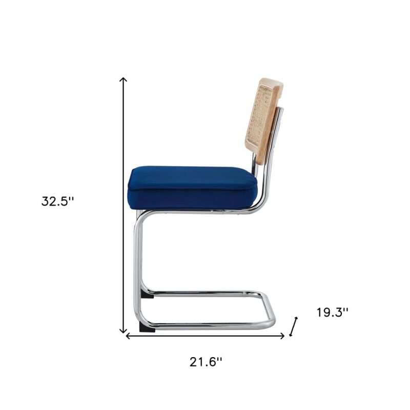 Hivvago Set of Two Navy Blue and Silver Upholstered Velvet Dining Side Chairs