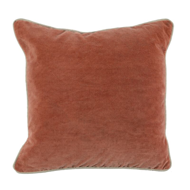 Square Fabric Throw Pillow with Solid Color and Piped Edges, Pink - Benzara