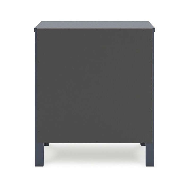 Cian Nightstand, 2 Drawers, Navy Blue Wood, Knob Handles, 24 Inch - Benzara