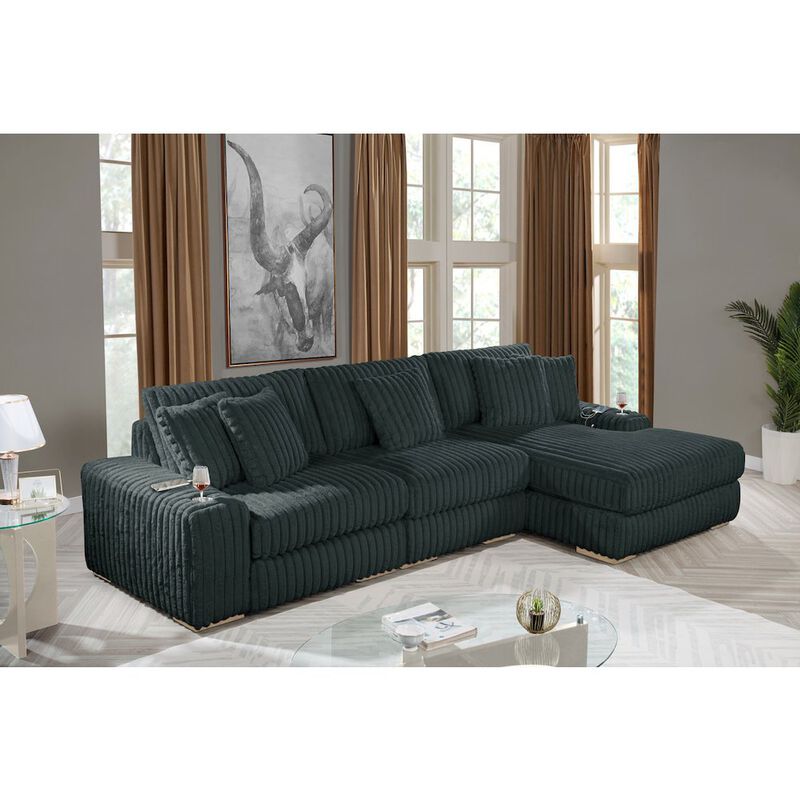 Best Quality Furniture 3 piece Dark grey reversible sectional with cupholders and USB ports