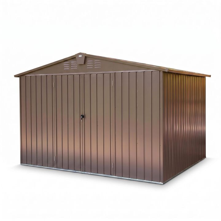 CLIHOME 10x8Ft Outdoor Patio Metal Steel Storage Shed,Utility Tool Shed Storage House with Double Lockable Doors and Air Vents