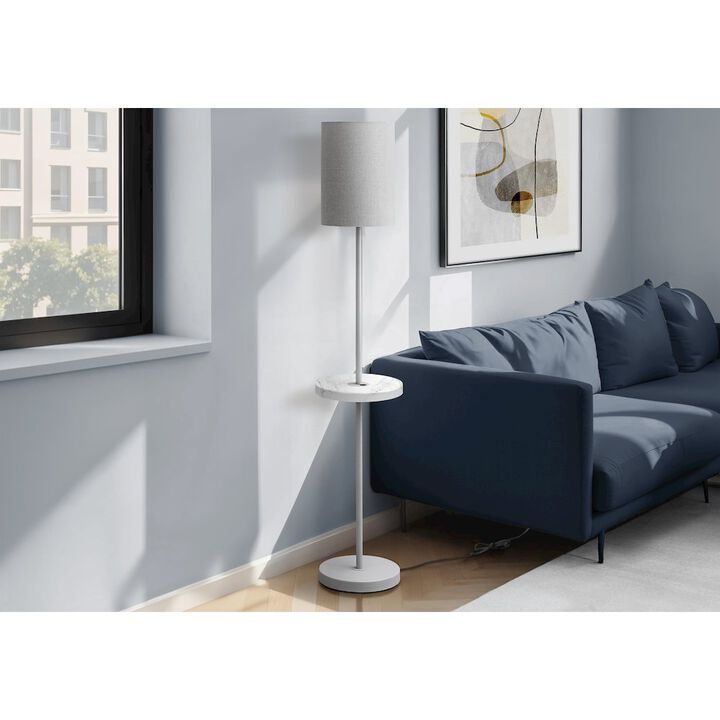 62"H, Floor Lamp, Grey Metal, White Marble, Contemporary, Modern
