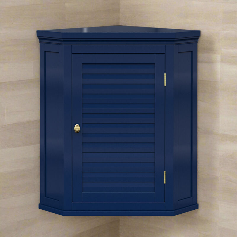 Teamson Home Glancy Removable Corner Wall Cabinet with Faux Louvered Door, Navy image number 5