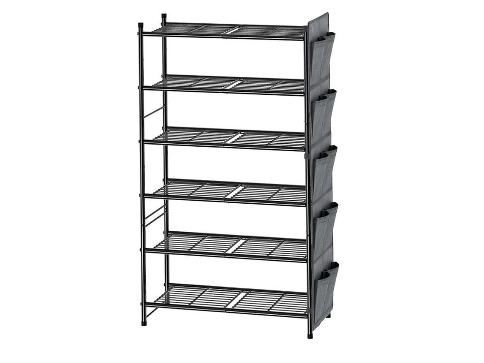 Entryway Metal Shoe Organizer 6 Tier Closet Storage Black Rack