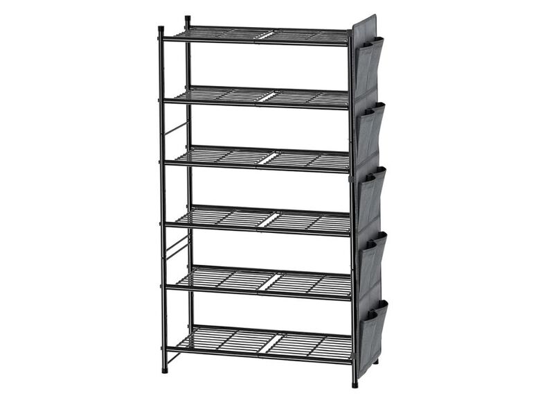 Entryway Metal Shoe Organizer 6 Tier Closet Storage Black Rack image number 0