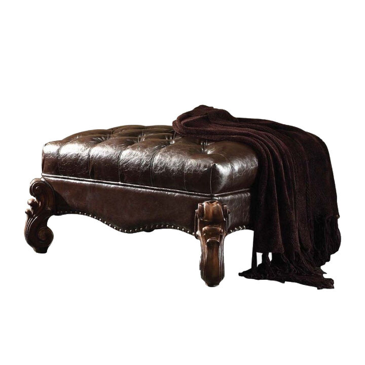 Majestic Ottoman, 2 Tone Dark Brown & Cherry Oak-Benzara