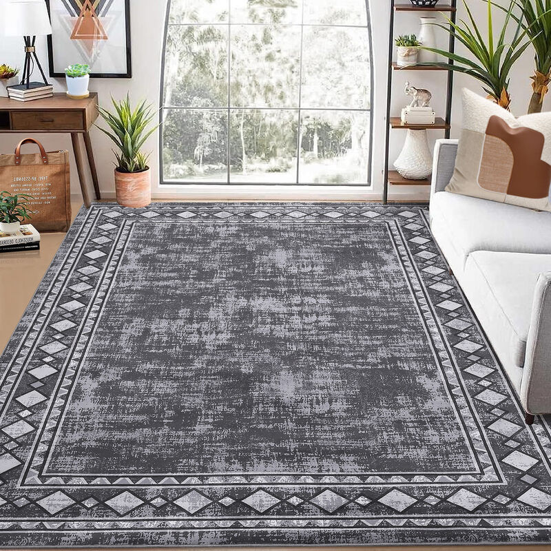 8X10 FT Washable Area Rugs Rugs for Living Room Bordered Rug Geometric Solid Rug Clearance Non Slip image number 1
