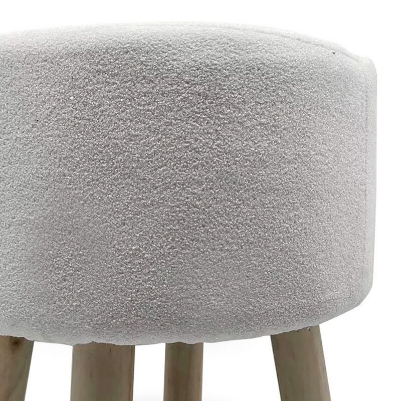Ginni Footstool Ottoman Set of 2, White Polyester, Soft Seat, Wood Legs - Benzara