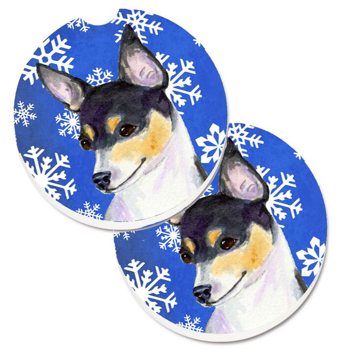 Caroline's Treasures Chihuahua Winter Snowflakes Holiday Set of 2 Cup Holder Car Coasters SS4656CARC, 2.56, Multicolor