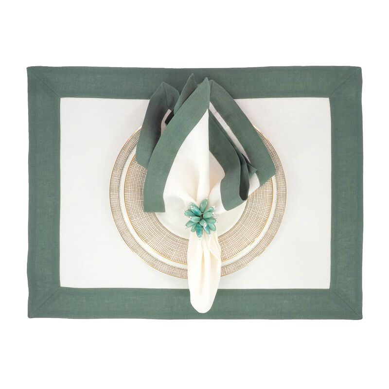Linen Napkins With Green Borders, Set of 4 image number 5