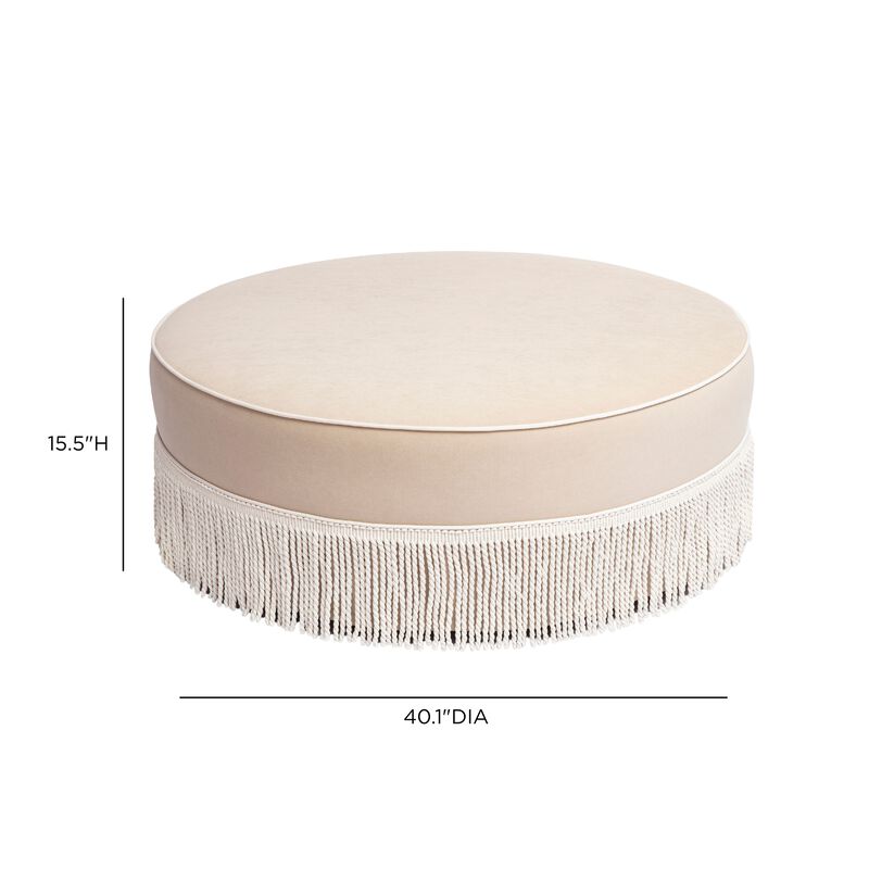 Tassy Neutral Floral Tasseled Round Ottoman image number 5