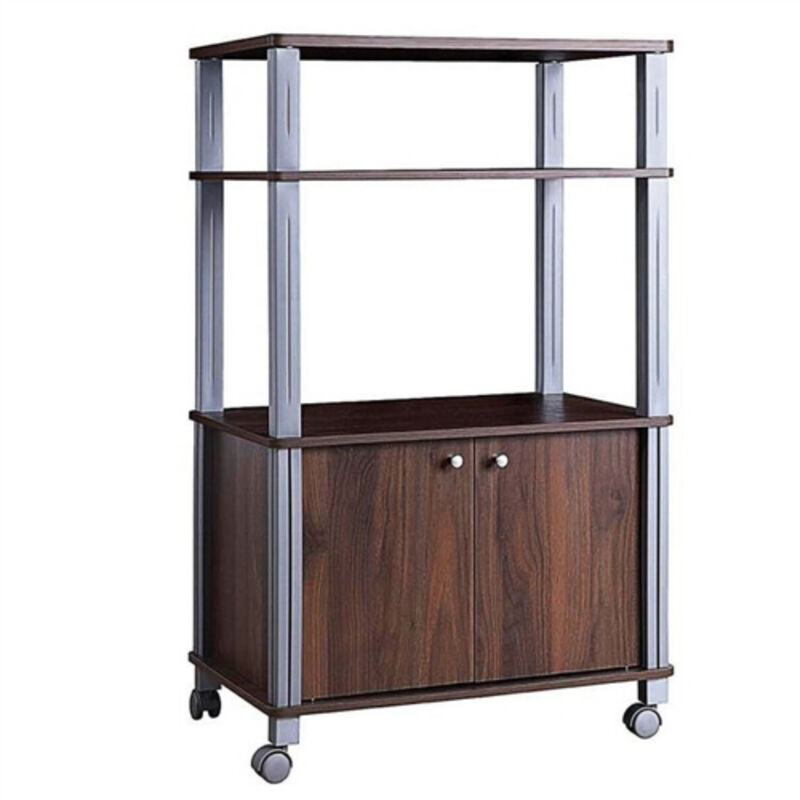 Kitchen Storage Baker’s Rack Cart on Wheels – 3-Tier Wood and Metal Design